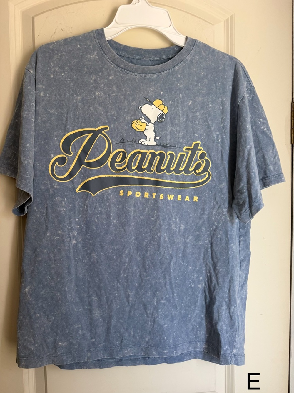 Peanuts Blue Mineral-Wash Short Sleeve Tee with Yellow Graphic S